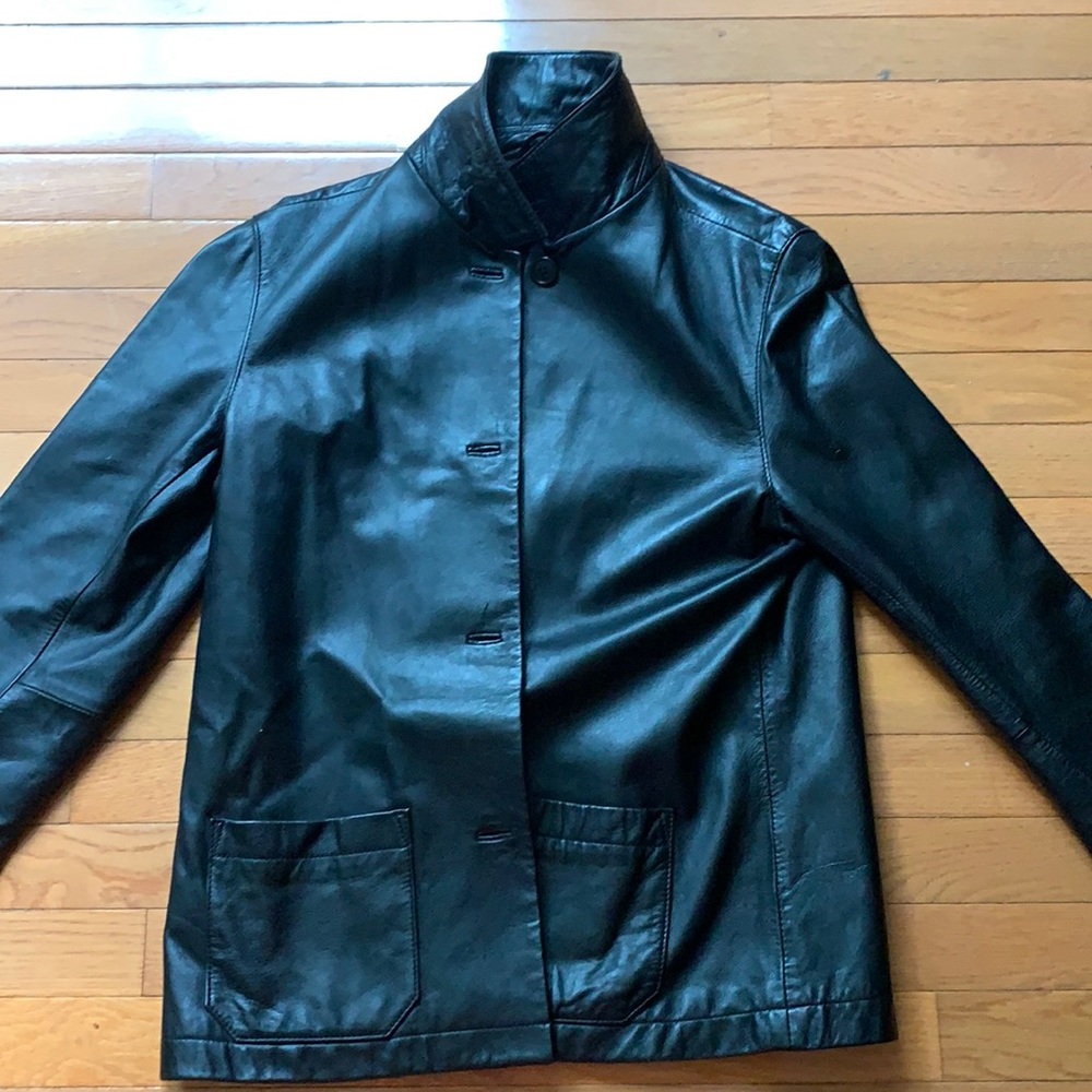 Classic Gap Leather Jacket Solid Black - image 1